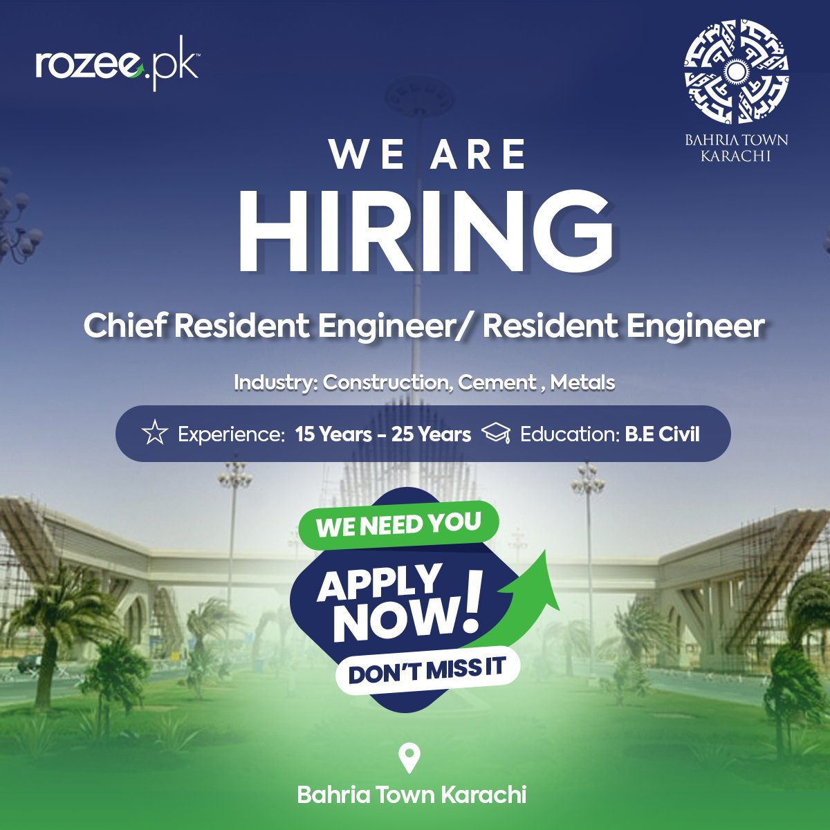 rozee_pk's tweet photo. Bahria Town Pvt. Ltd Karachi is looking for a Chief Resident Engineer/Resident Engineer with 15-25 years of experience in Construction/Cement/Metals Industry along with a B.E Civil degree.
Apply now!
Rozee portal Job Link - https://t.co/Swccbksqjy
#AgayBarho with #Rozee https://t.co/KR3FGxkWBh