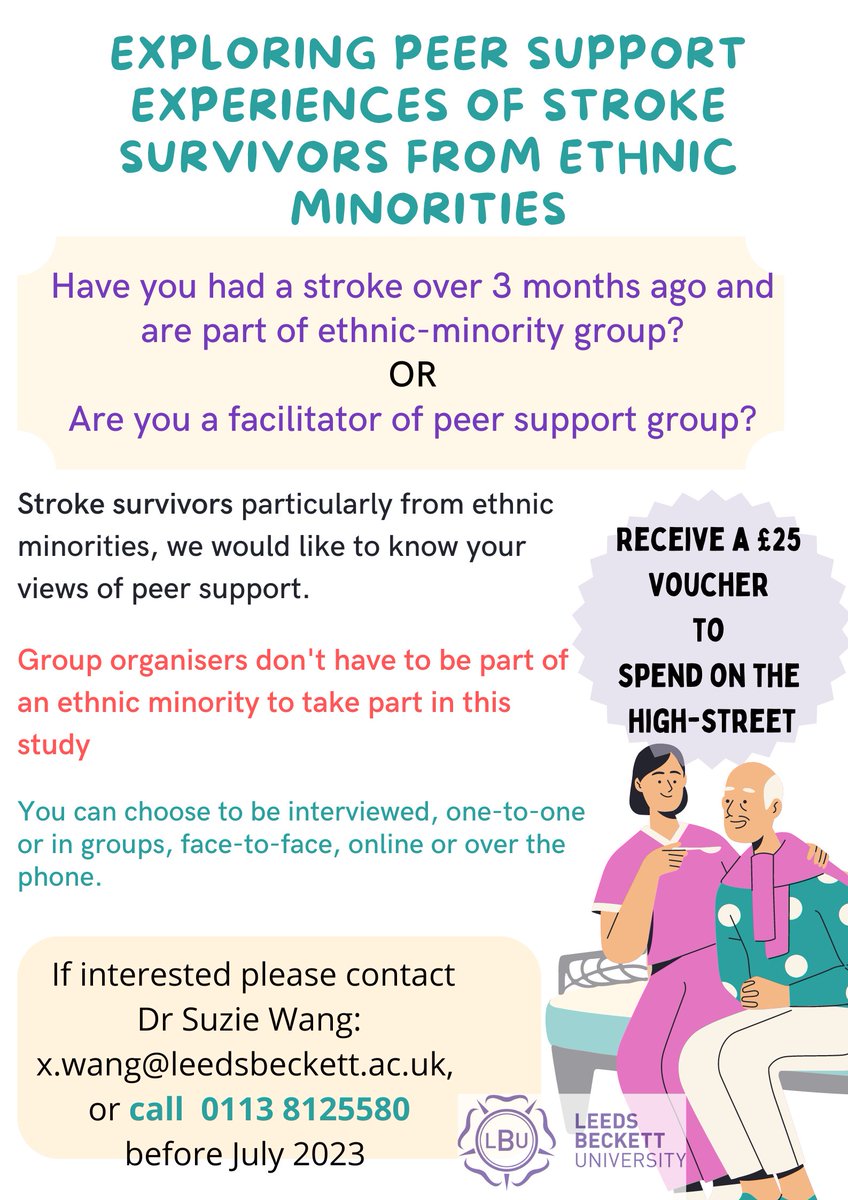 I am looking for stroke survivors from minoritised ethnicities to share your experience on stroke peer support groups. If you are a support group facilitator and interested in the study, please also feel free to get in touch.