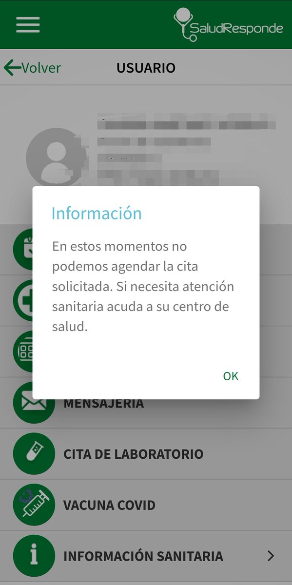 <a href="/LinaGarcia_AND/">Catalina García</a> <a href="/saludand/">Consejería de Sanidad, Presidencia y Emergencias</a> <a href="/AndaluciaJunta/">Junta de Andalucía</a> Aquí tiene EL ÉXITO de su gestión, meses apareciendo el mismo mensaje en la aplicación. La #AtencionPrimaria abandonada y los enfermos colapsando las #Urgencias y el 061 por la imposibilidad de recibir atención de su centro de salud. De sus mentiras ya estamos cansados #SosGes