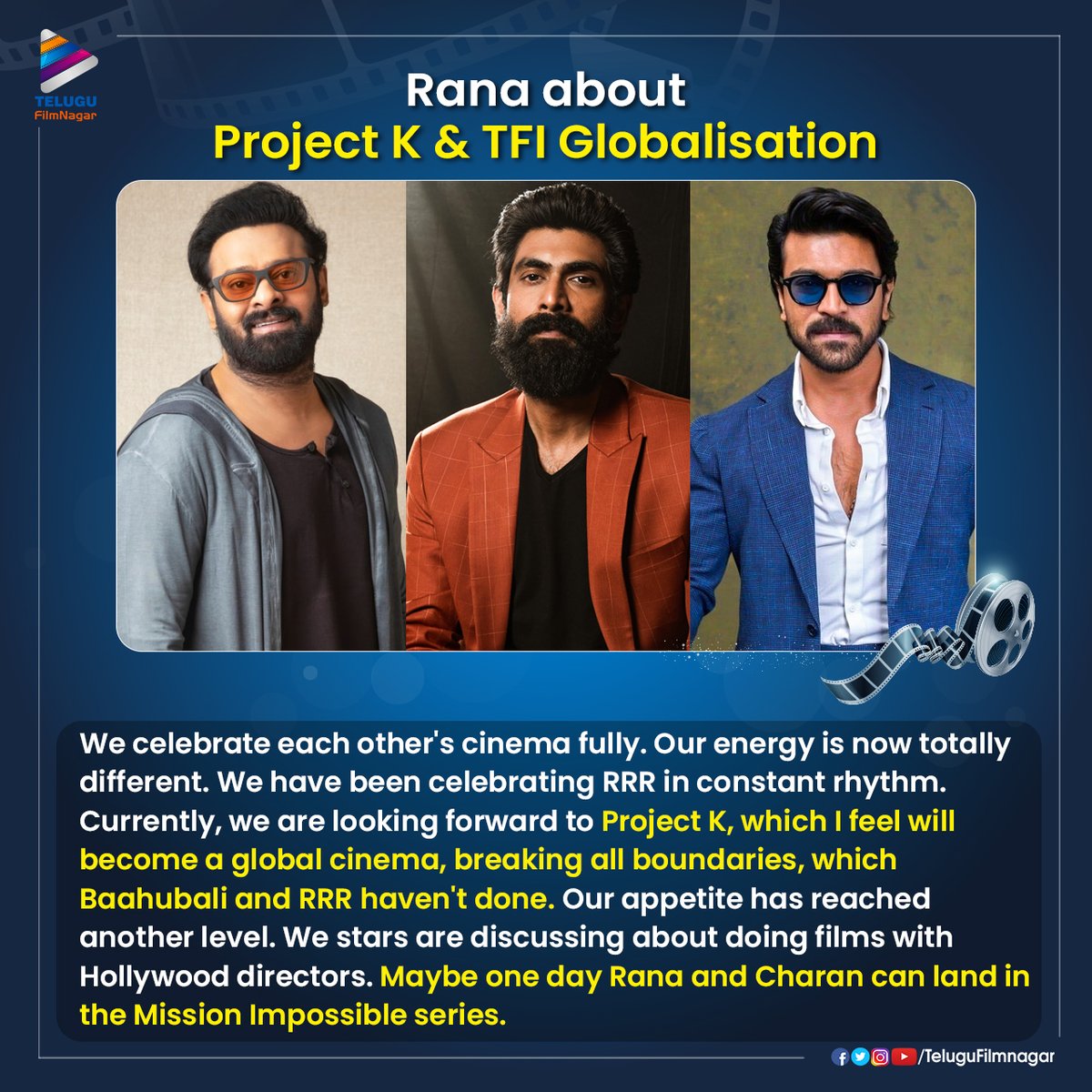 Macho man @RanaDaggubati recent comments about #ProjectK, #RRRMovie & growth of TFI😎

#RanaDaggubati #Prabhas #RamCharan #TeluguFilmNagar