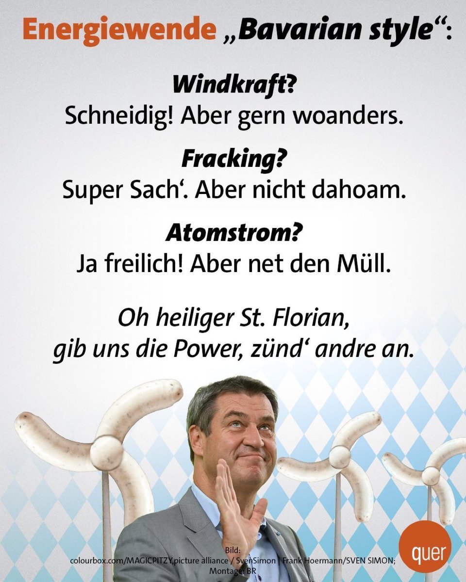 @Markus_Soeder 37 Jahre lang vom Länderfinanzausgleich profitiert, Stromtrassen und Windkraftausbau boykottiert und dafür soll der Norden zahlen zahlen zahlen.

Davon redet der Süden natürlich nicht!