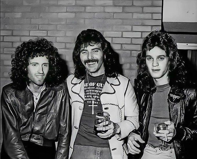 Brian May, Tony Iommi and Eddie Van Halen, 1978. Photo by Ross Halfin.