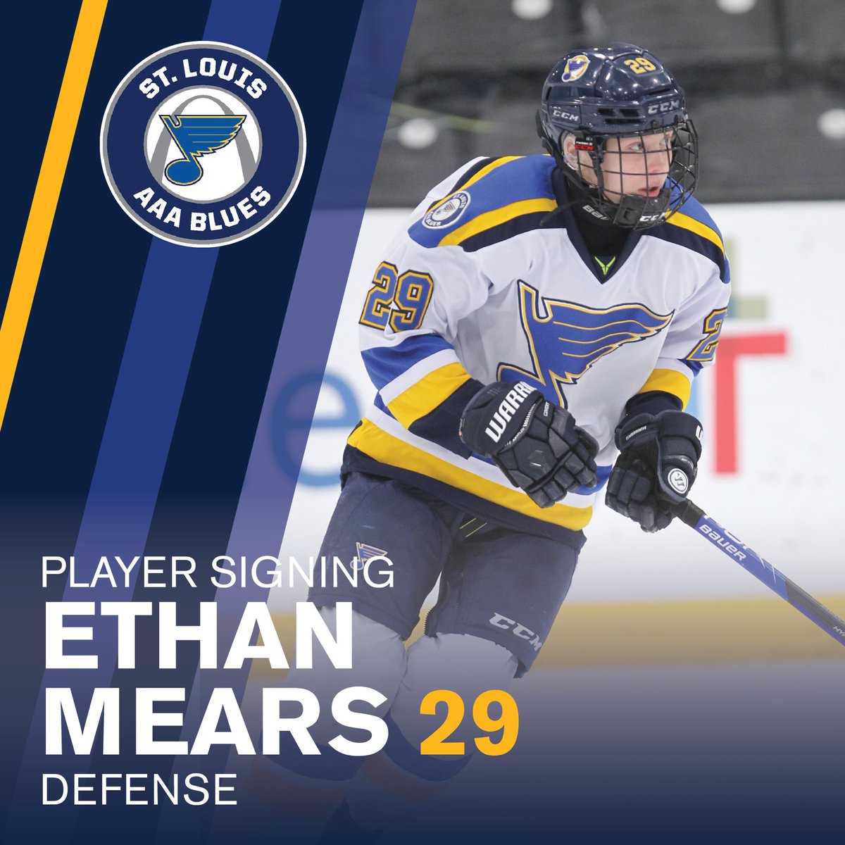 2023-24 Player Signing Announcement: We are excited to welcome back Ethan Mears! Mearsy returns for his 3rd season with @AAABlues #aaahockey #bantamminor