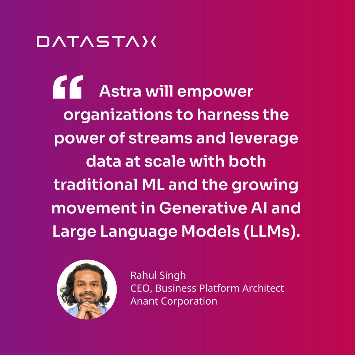 The right data at the right time on an infrastructure built for speed and scale. ⚡ Discover why enterprises like @anantcorp rely on #AstraDB for building and deploying #machinelearning, #generativeAI and #LLMs. dtsx.io/42aD7gx @xingh #realtimeAI
