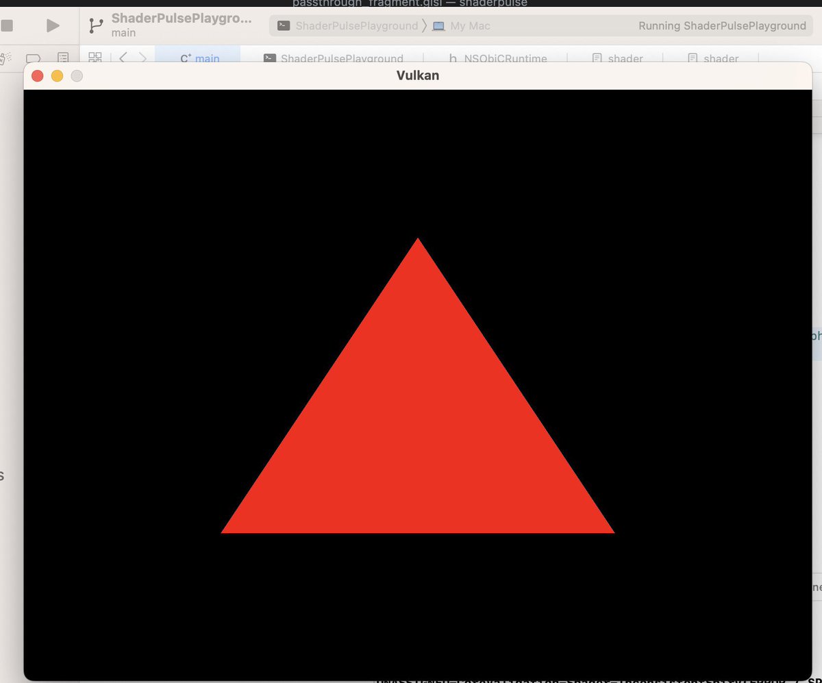 Working on a #glsl to #spirv #mlir compiler in my spare time. Here’s a hello world fragment shader I compiled with it and loaded it to #vulkan.