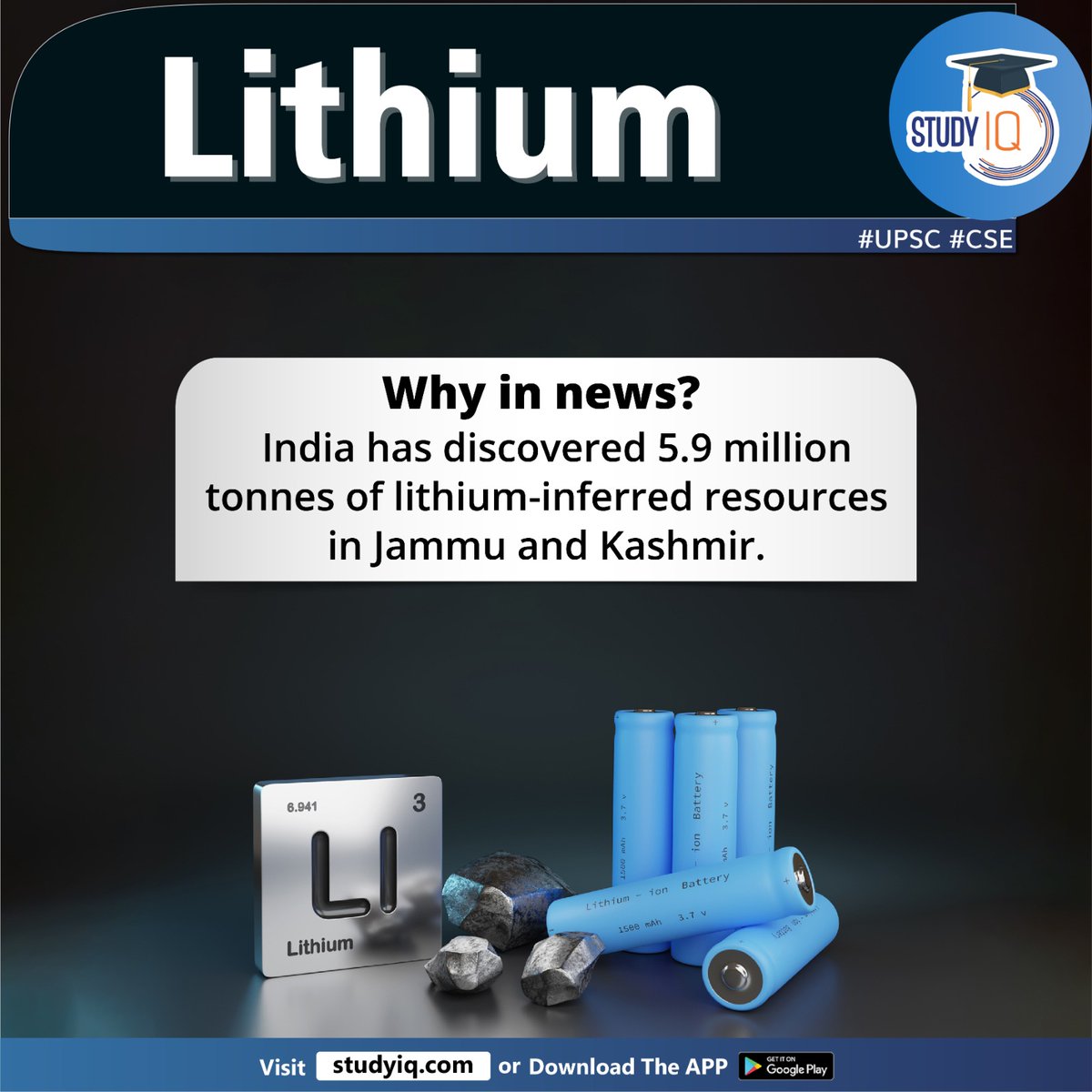 upsciq's tweet photo. Lithium
#lithium #india #jammuandkashmir #whyinnews #lithiumreserves #shinygreymetal #earth #alkalinemetal #whitegold #lithiumionbatteries #greeneconomy #telecommunication #aerospaceindustries #rocketpropellants #bolivia #chile #argentina #lithiumtriangle #upsc #cse #ips https://t.co/ZcGxYs3rNR