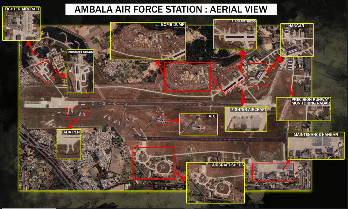 Remarkable and fabulous view of #IAF station #AMBALA, newly built air crafts shed hangers are seen, Fighter jets are on standby to counter any possible aggression. The Ambala Air Force station is located in Haryana.