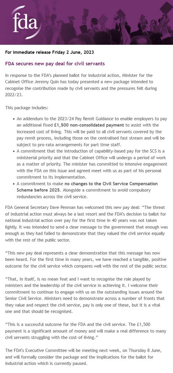 In response to the FDA’s ballot for industrial action, Jeremy Quin has today presented a new pay deal for civil servants. For the first time in many years, we have reached a tangible, positive outcome for the civil service which compares well with the rest of the public sector.