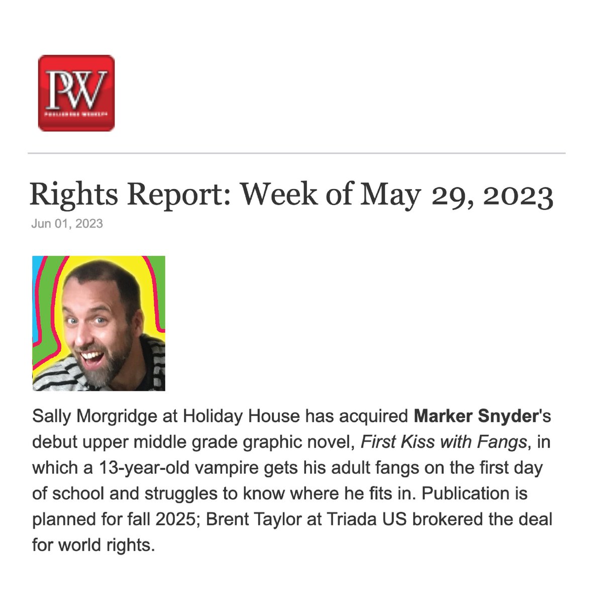 Well, it looks like the bat is out of the bag…FIRST KISS WITH FANGS coming Fall 2025!
.
.
.
<a href="/HolidayHouseBks/">Holiday House Publishing, Inc.</a> <a href="/triadaus/">Triada US Lit Agency</a>