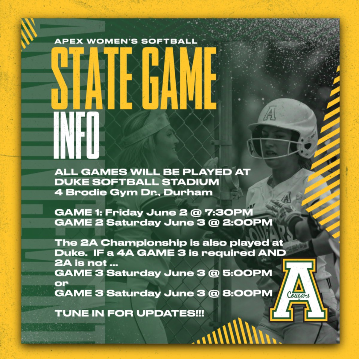 KatiebugBow's tweet photo. @apexhsathletics @apexcougarclub @ApexHighSchool @SoftballApex @WRAL @ABC11_WTVD Happening TODAY at 3:45!! Apex High School. https://t.co/8iZCskVBpB