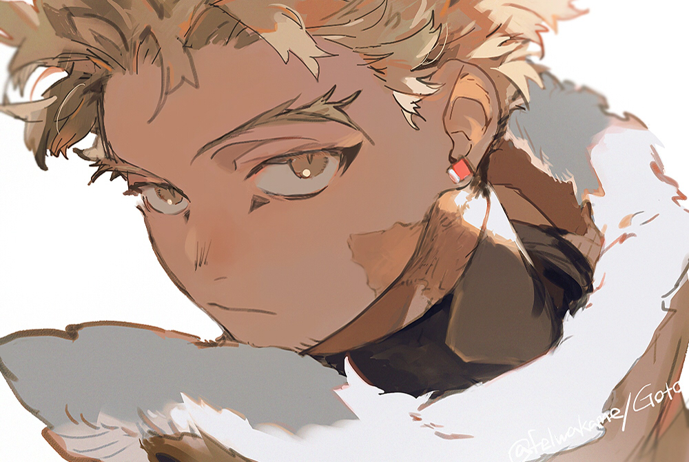 hawks (boku no hero academia) 1boy male focus solo blonde hair fur trim fur-trimmed jacket earrings  illustration images