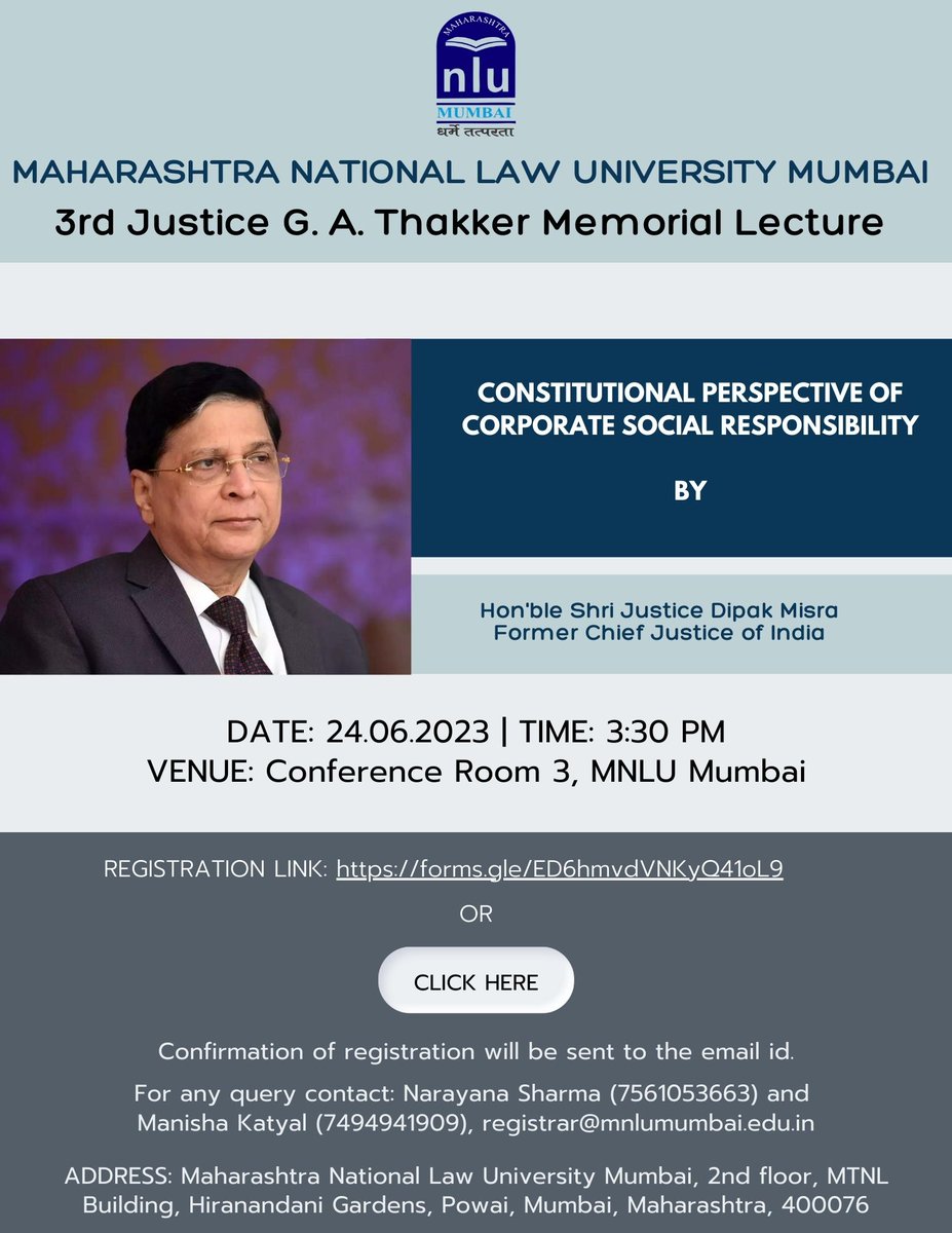 3rd Justice G.A. Thakker Memorial Lecture to be held on 24th June 2023. For more details visit: lnkd.in/dCgbyFWc