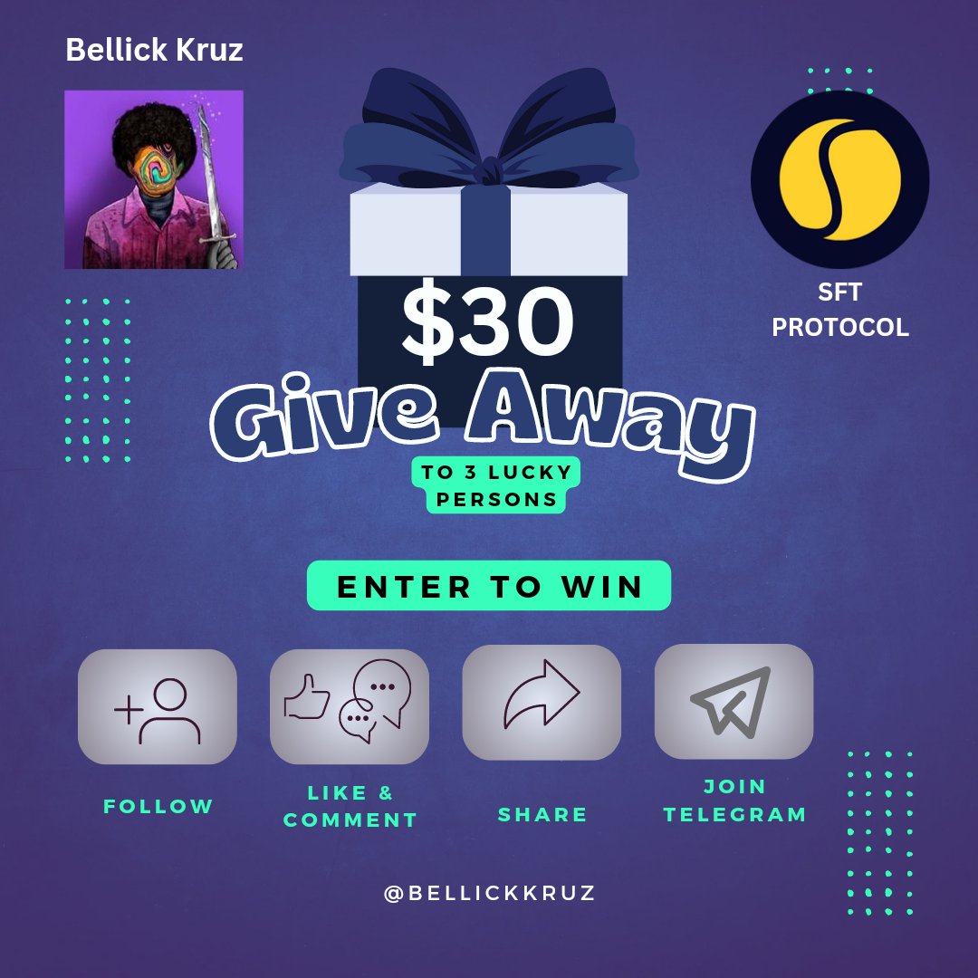 Bellick Kruz × SFT Protocol
$30 #Giveaway

🏆Prize: $10USDT * 3

Tasks:
1.Follow <a href="/Bellickkruz/">Bellick Kruz🌿</a>,🛎 <a href="/SFTProtocol/">SFT Protocol</a> and <a href="/SFTProtocolCN/">SFT Protocol 華語頻道</a>
2. Like ➕ Retweet
3. Tag 3 friends
4. Join my web3 job TG: t.me/BellickzGallery

Drop screenshots once you're done
Twitter Picker in 24hrs⏰️