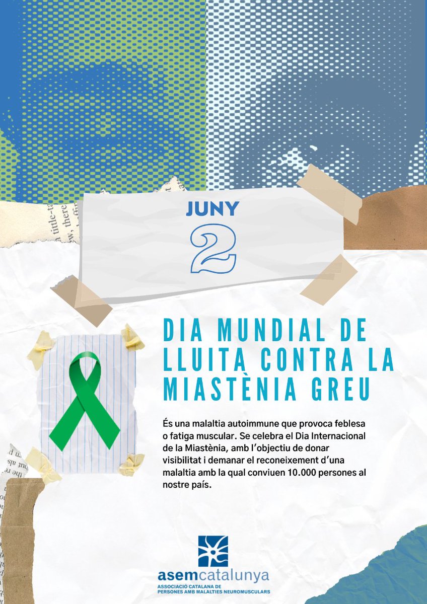 Avui és el #DiaMundial de la Lluita contra la Miastenia. En #ASEMCatalunya, ens unim per a fer costat a les persones amb aquesta malaltia neuromuscular.

#Miastenia #Inclusión #Solidaridad #malaltiesneuromusculars #enfermedadesneuromusculares #discapacidad #discapacitat