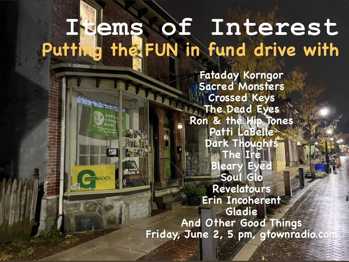 gtownradio's tweet photo. Celebrating local music with this special fund drive edition of Items of Interest, 5-6:00 p.m. https://t.co/sj5C8W5Tqn