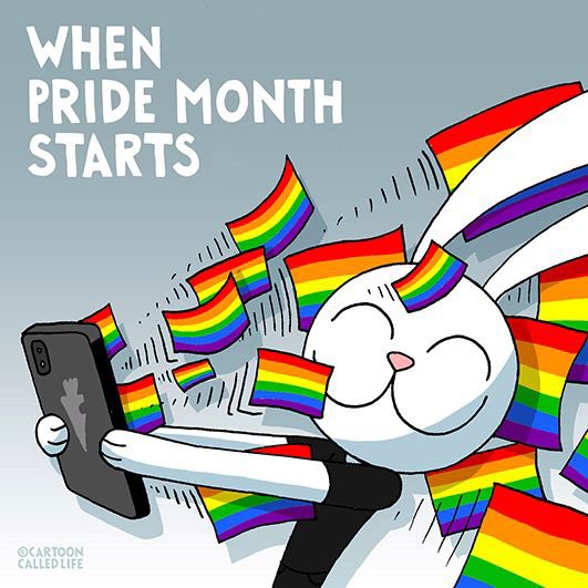 When Pride Month starts … 🐰🌈

#Pride2023 #PrideMonth #cartoon #bunny #CartoonCalledLife #ComicArt #gay