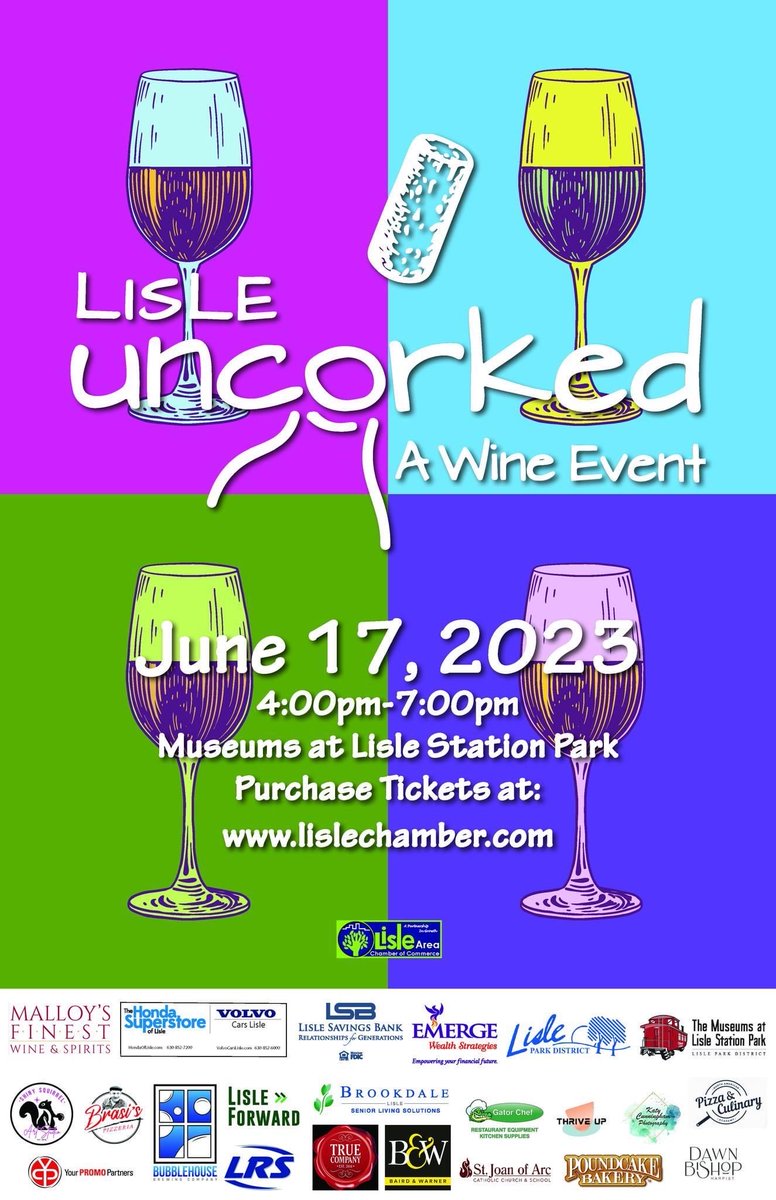 Did you buy your tickets, yet? 🍷 

Paint a wine glass 
Free Raffle ticket
Souvenir wine glass
Music
Ask a Sommelier 
Wine tastes

lislechamber.com
#wine #lisle #malloys #lislesavingsbank #hondaoflisle #emergewealth #shinysquirrelartstudio #stjoanofarc #winetastes