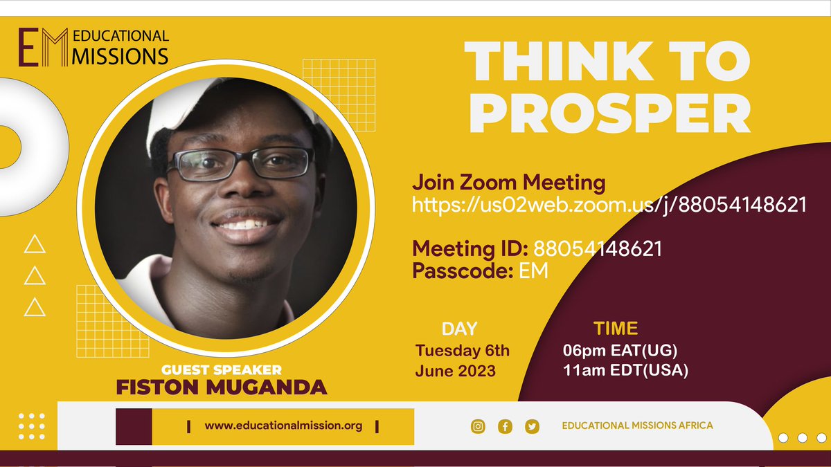 changia_africa's tweet image. Join us this Tuesday for Think to prosper Meeting .

We shall have The Guest Speaker  @FistonMuganda