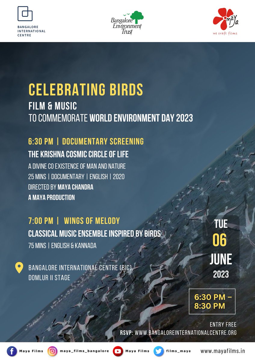 films_maya's tweet photo. On this #WorldEnvironmentDay June 6th at 6:30 pm, we're screening "The Krishna Cosmic Circle of Life" #documentary, exploring the stunning backwaters of #RiverKrishna. Witness the incredible #biodiversity and harmonious #coexistence between humans and #nature. 

#Birds #mayafilms https://t.co/URlBo6Ymcj