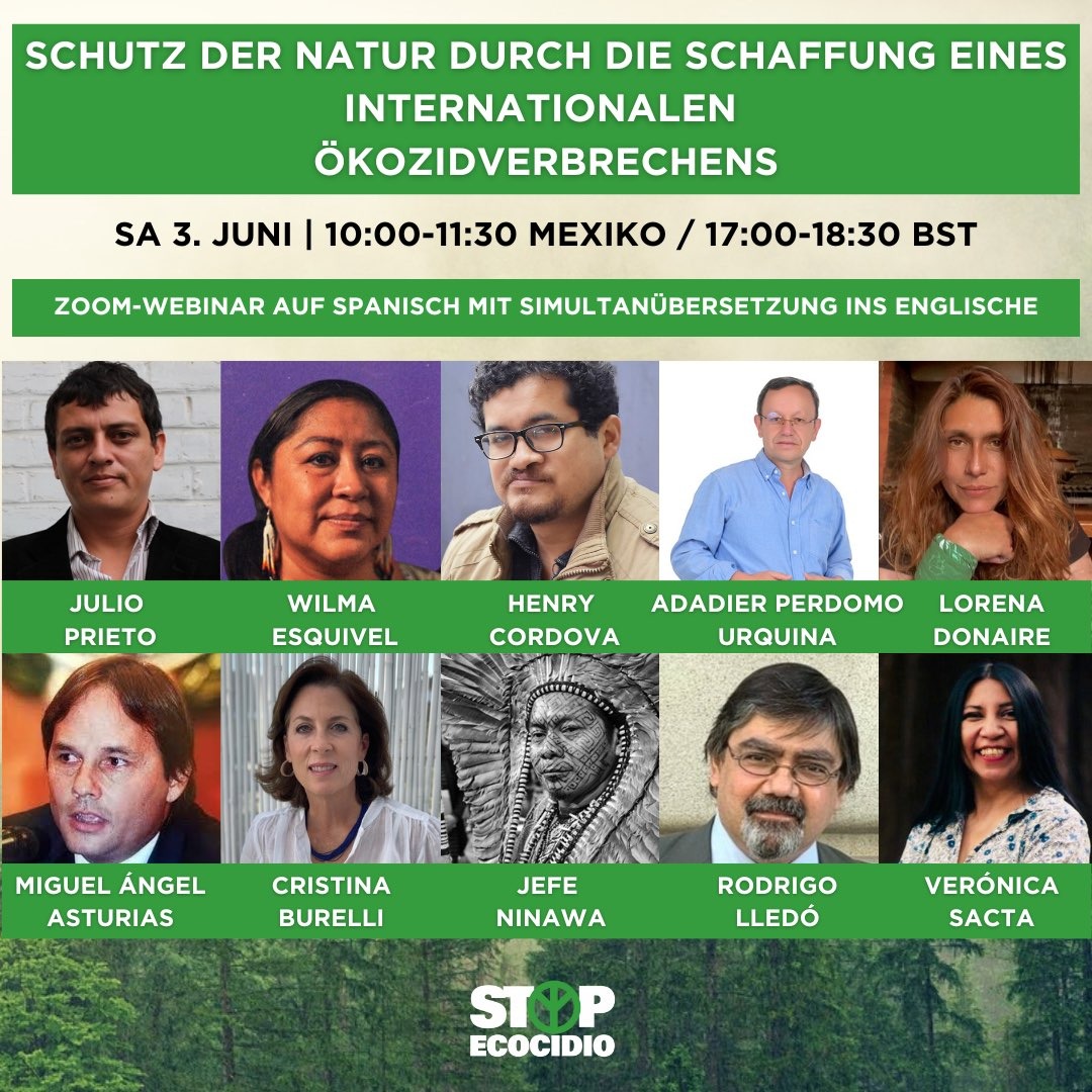 Verpass nicht das
@stopecocidioamericas Webinar (mit Simultanübersetzung ins Englische) am 3. Juni 17:00-18:30 BST.

Alle Details zur Veranstaltung und die kostenlose Anmeldung findest du hier: stopecocide.earth/events/protect…

#StopEcocide #EndEcocide #Ökozidverbrechen @stopecocidioes