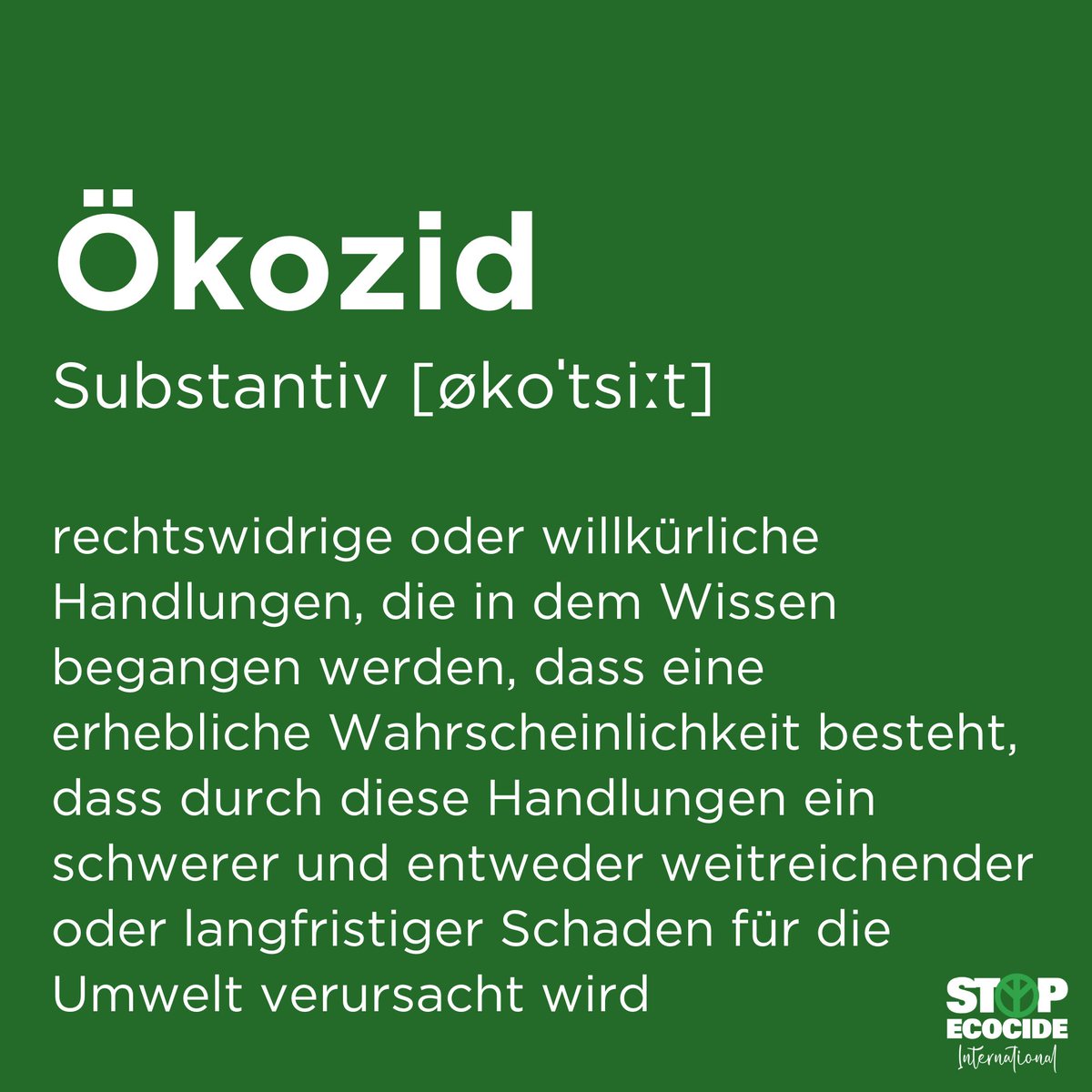 #Ökozid bedeutet massenhafte Schädigung und Zerstörung von #Ökosystemen - schwere, weit verbreitete oder langfristige Schäden an der Natur.

stopecocide.earth/legal-definiti…

#Ecocide #StopEcocide #EndEcocide #ClimateAction #Ökozidverbrechen #Ökozidgesetz