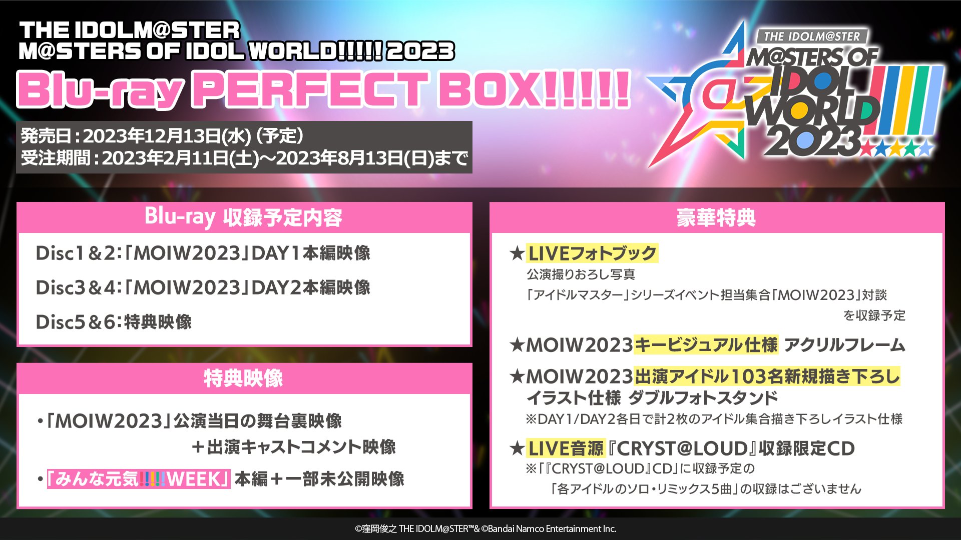 MOIW2023アイマス合同ライブ DAY1,DAY2 本編Blu-ray アイドルマスター史上初の5ブランド合同ライブを収録したライブ