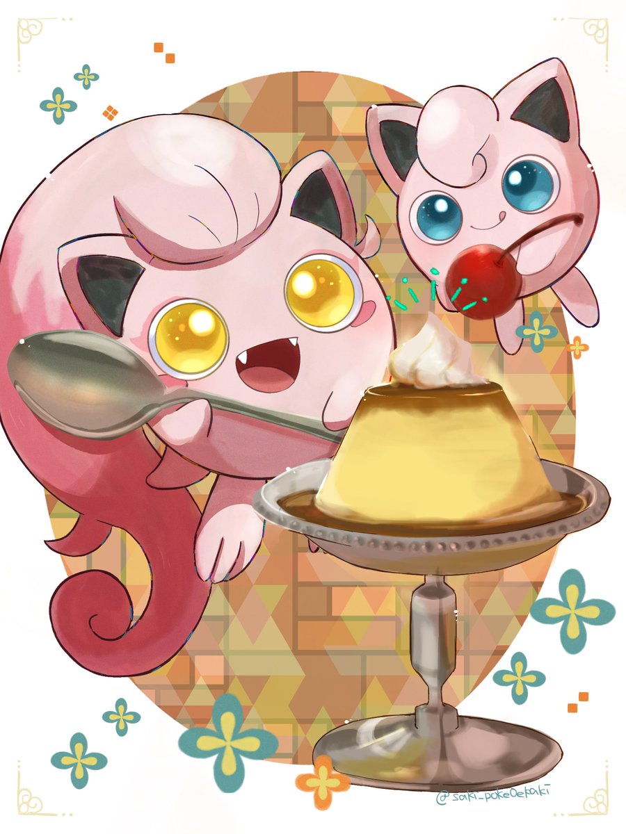 jigglypuff pokemon (creature) tongue food holding no humans spoon open mouth  illustration images