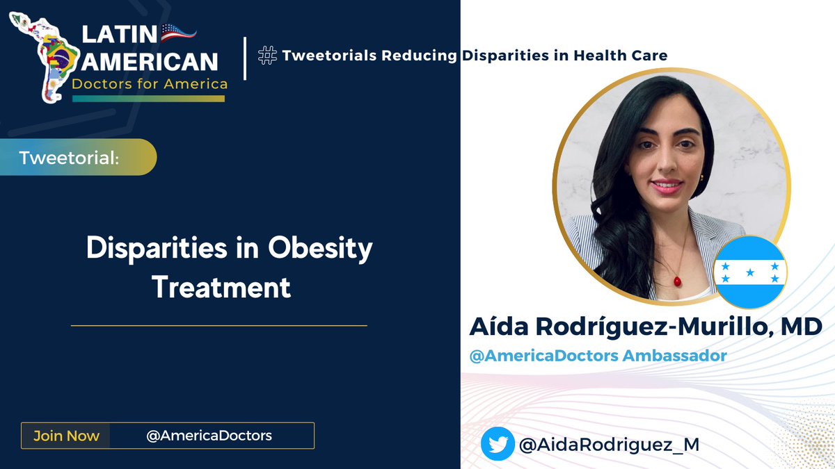 Latin American Doctors for America (@americadoctors) on Twitter photo 📣Welcome to the #tweetorial of the week 🧵
🗣️“Disparities in Obesity Treatment” w/<a href="/AidaRodriguez_M/">Aida Rodriguez Murillo</a>
#Obesity #disparities #semaglutide #bariatricsurgery #medicare 📣Welcome to the #tweetorial of the week 🧵
🗣️“Disparities in Obesity Treatment” w/<a href="/AidaRodriguez_M/">Aida Rodriguez Murillo</a>
#Obesity #disparities #semaglutide #bariatricsurgery #medicare