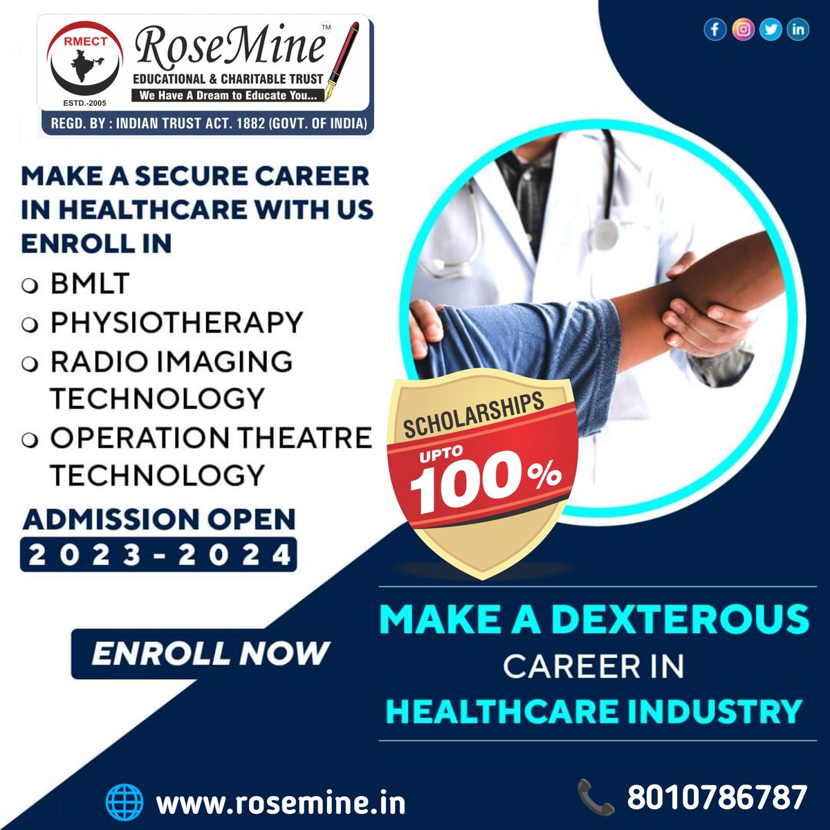 𝐀𝐝𝐦𝐢𝐬𝐬𝐢𝐨𝐧 𝐎𝐩𝐞𝐧!
Upto 100% Scholarship
Join Our Scholarship Program 'Mission Sankalp'
For More Info 📞Call Us Now:- 8010786787
🌐rosemine.in

 #operationtheatretechnician #surgicaltechnology #healthcareprofessional #paramedicalcourses #paramedicalcollege