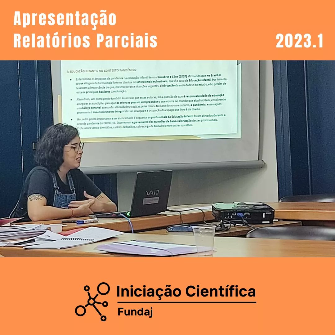 No dia 26 de maio de 2023 os orientandos da Iniciação Científica da Fundaj apresentaram seus relatórios parciais de pesquisa referentes ao período de agosto/22 a março/23. Esta é uma oportunidade para a troca de experiências entre os estudantes e os pesquisadores da Fundaj.