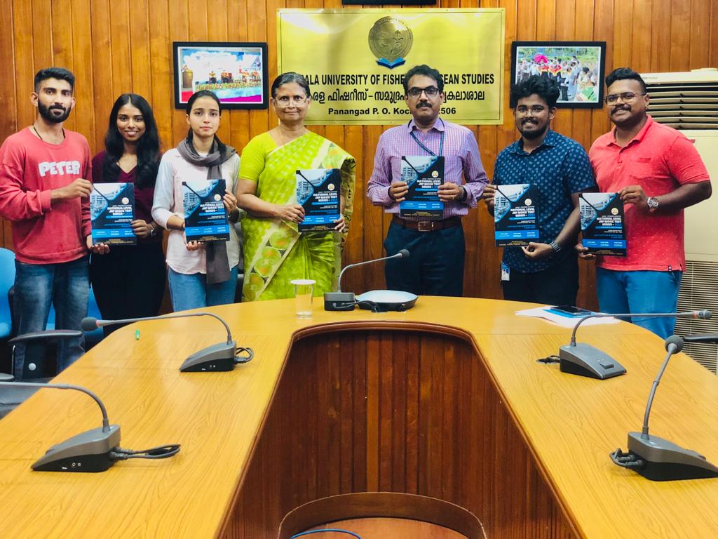 The Vice Chancellor, Dr. M. Rosalind George and Registrar, Dr. Dinesh Kaippilly, #KUFOS along with #AIASA #Fisheries Chapter - KUFOS student representatives releasing  the brochure of the JRF MOCKTEST SERIES - 2023