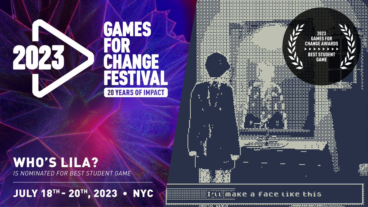 HeathenGarage's tweet image. 🎉I&apos;m honored to announce that Who’s Lila?, is a finalist for the @G4C Awards in the Best Student Game category! Join at #G4C2023 from July 18-20 and keep your fingers crossed for a win! Discover more bit.ly/G4C2023