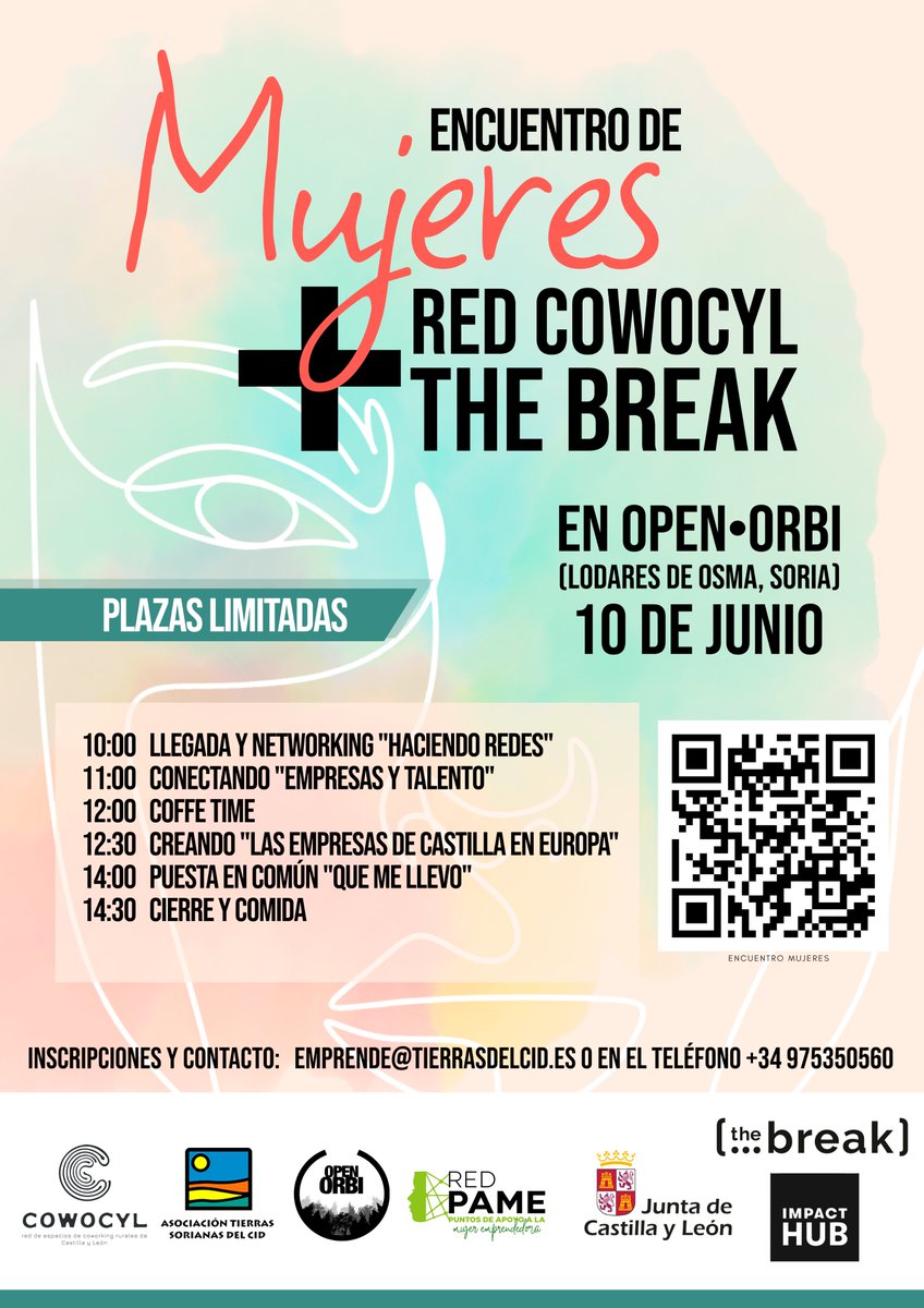 Sábado 10 de junio
Encuentro entre mujeres empresarias/emprendedoras europeas, THE BREAK, de la @eoischool y castellanoleonesas

 #networking de 10h a 15h con diferentes dinámicas e intercambios <a href="/OpenOrbi/">OpenOrbi</a>

ℹ️emprende@tierrasdelcid.es

#cowocyl
<a href="/empresasempleo/">+Empresas +Empleo +Rural</a> 
#MujerRuralTSCid