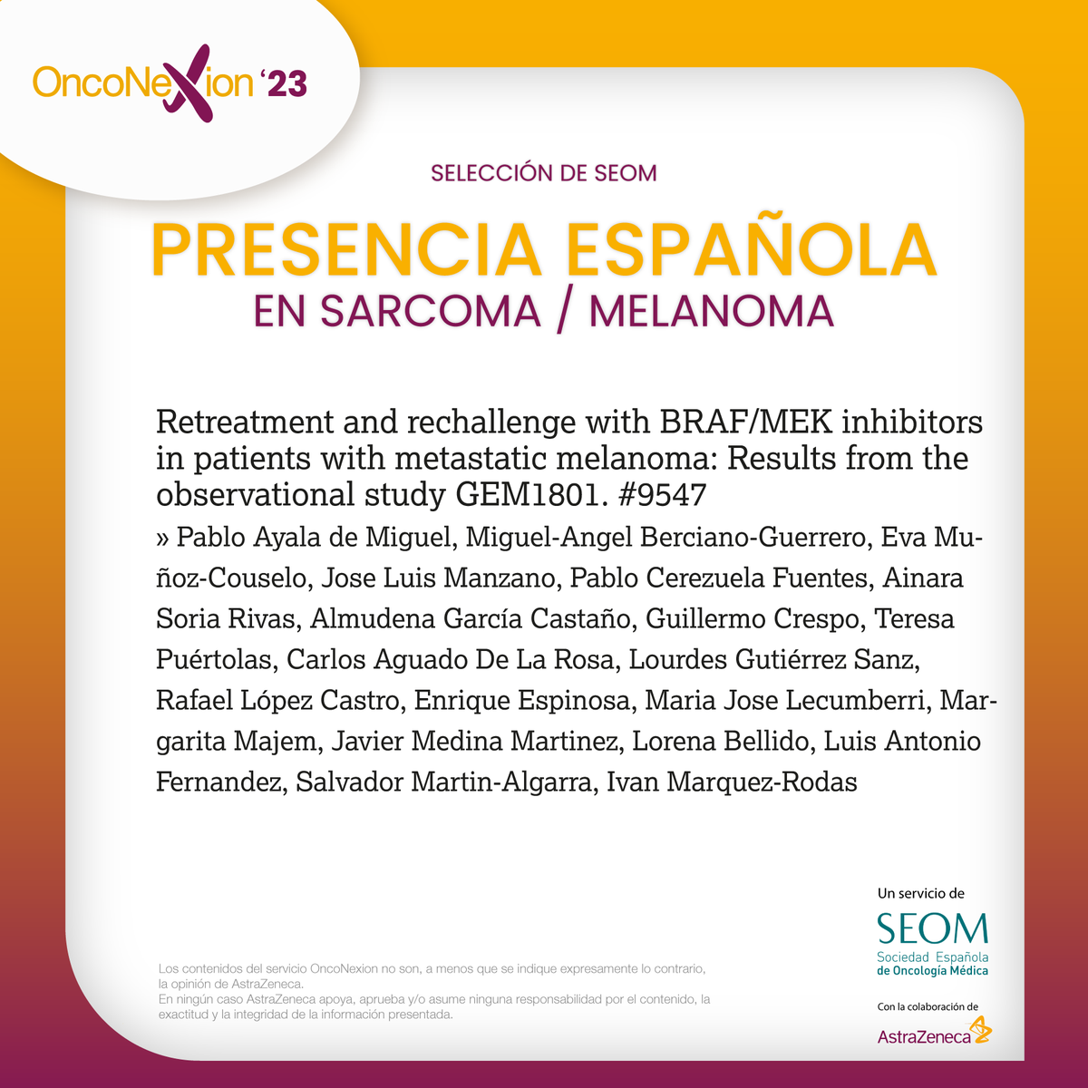 ⭕️ Participación española en #sarcomas y #melanoma en #ASCO23 seleccionados por la portavoz de @SEOM, Dra. @ainara_soria @GrupoGeis @GrupoMelanoma 

onconexion.es #OncoNexion23 @ASCO