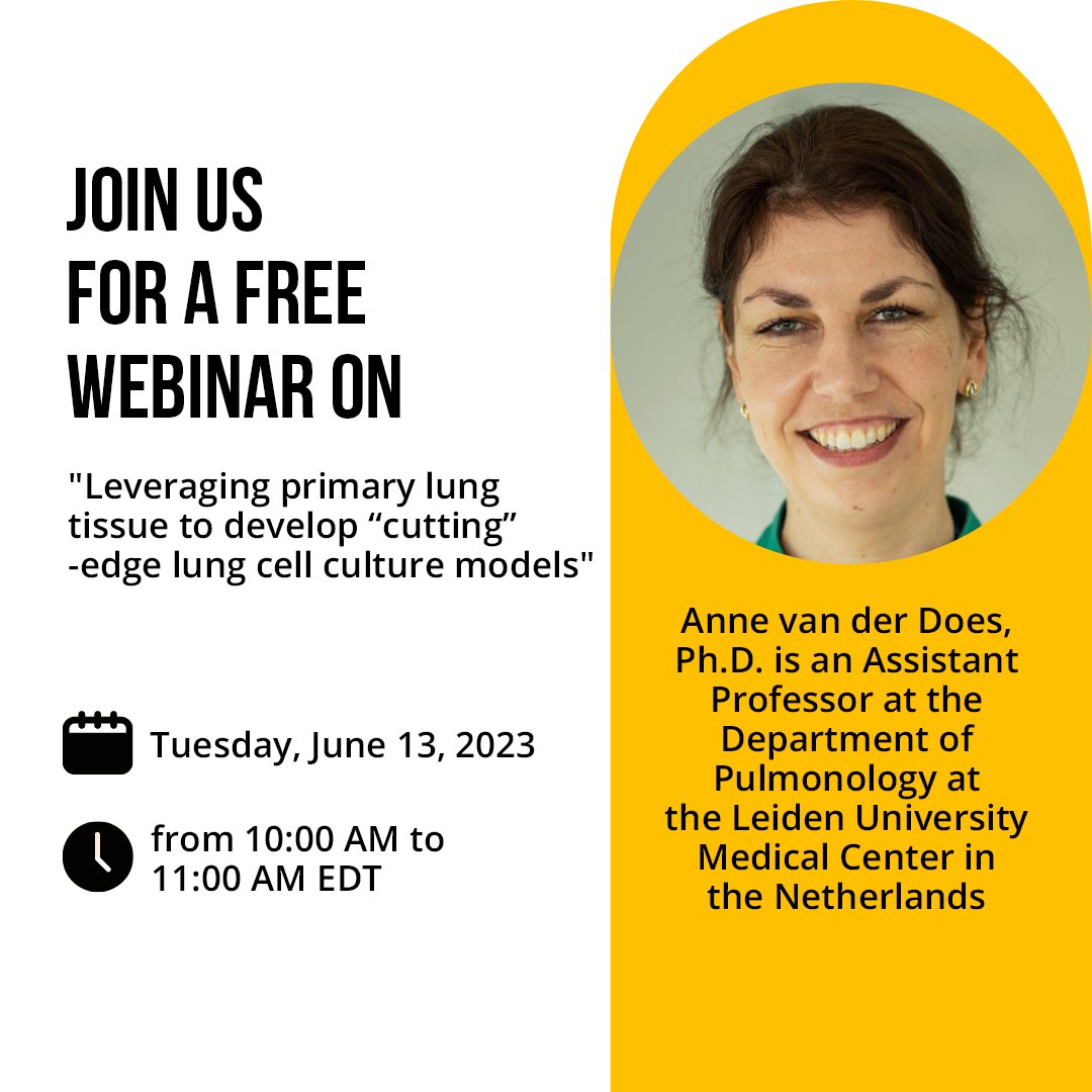 📣 Exciting News! Join us for a webinar by Dr. Anne van der Does, PhD. 🧪🫁

📅 Save the date: June 13, 2023
🎓 Perfect for researchers, scientists, and lung disease enthusiasts.

Book your spot now! Link in bio!

#scientists #lungdisease #medicalscience #medicalresearch