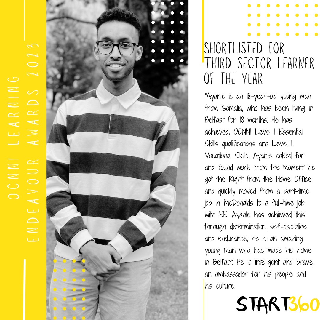 Start360org's tweet image. Ayanie is shortlisted for the Third Sector Learner of the Year award in the @ocnni  Learning endeavour awards 
#Start360 #ocnni #Belfast #Awards #learning #LearningEndeavourAwards