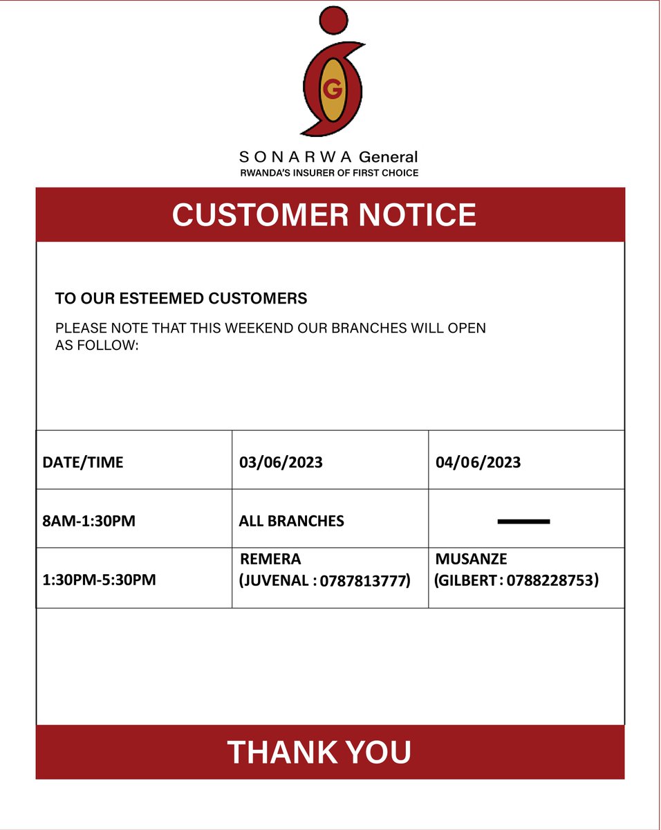 Dear esteemed customers,   
This weekend our branches will operate as follow.