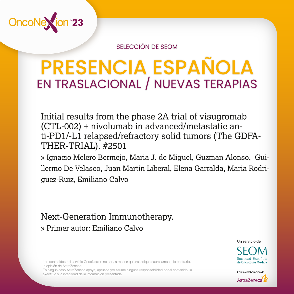 ⭕️ Participación española en investigación #traslacional y nuevas terapias en #ASCO23 seleccionados por el portavoz de @SEOM, Dr. @Rodrosb  

onconexion.es #OncoNexion23 @ASCO