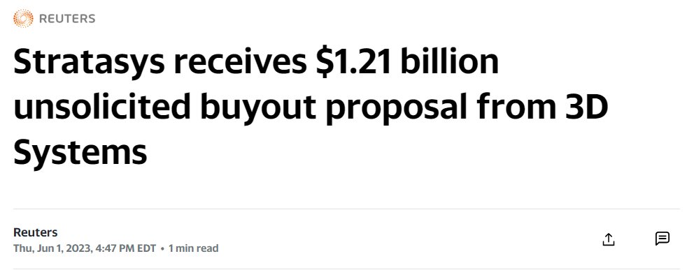 ant0723's tweet photo. Something huge is brewing in the #3Dprinting world.
First #Stratasys $SSYS merges with #DesktopMetal $DM and now #3DSystems $DDD tries to buy #SSYS.
Epic consolidation happening with these two giants.
https://t.co/DwFyxO0yR6 https://t.co/8I3C0cRyOX