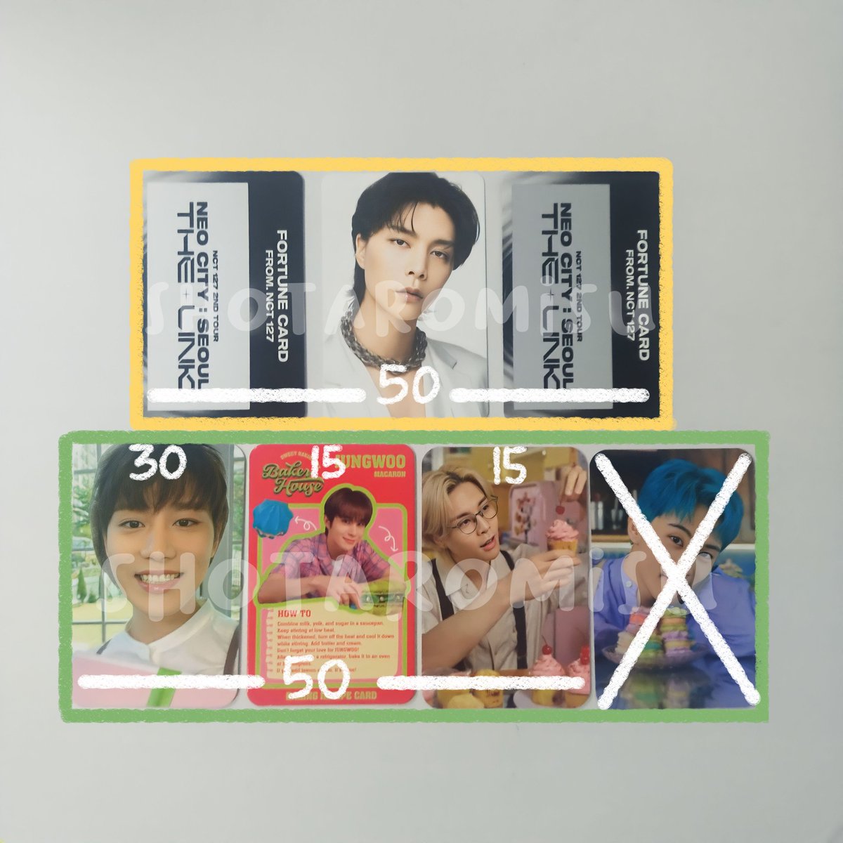 shotaromisu's tweet photo. wts lfb ina

md baker house 50k / 3 pc
unscratched fortune the link johnny full set 50k

negotiable
include all (pack + adm)
shipping via 🍊 keep event ✅
dm me for the condi 💌
🏡 jogja

or wtt green box to yuta equiv

t. nct 127 random recipe card taeil johnny jungwoo https://t.co/WY3DgIWyOT