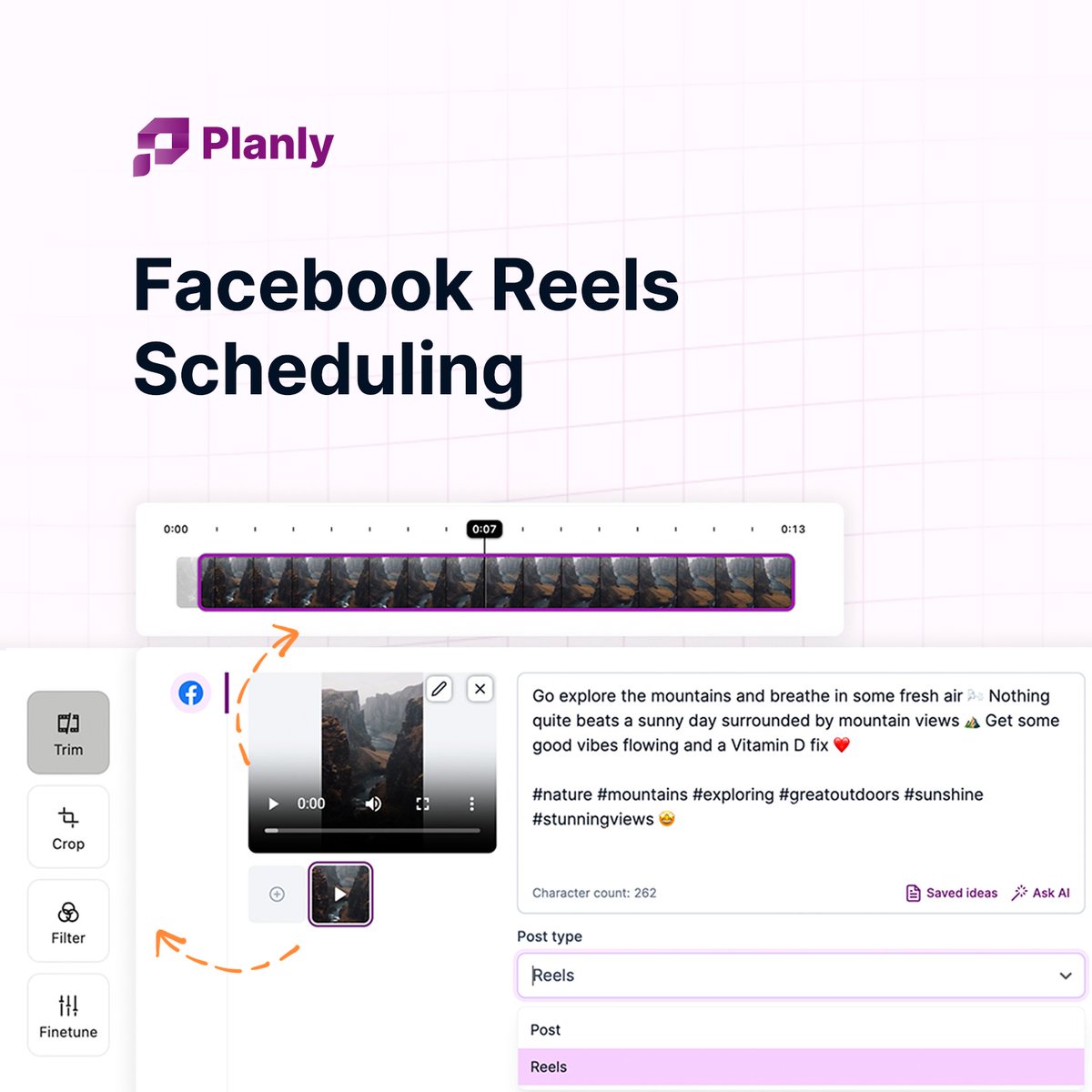 PlanlySocial's tweet image. 🔥 Get ready to rock your Facebook feed like a pro!

💪When scheduling your reels, you can split, trim, crop, filter, and finetune them.

🔗Welcome to Planly&apos;s new Facebook Reels Scheduling and give it a try right away

#Planly #FacebookReelsScheduling #LevelUpYourContent