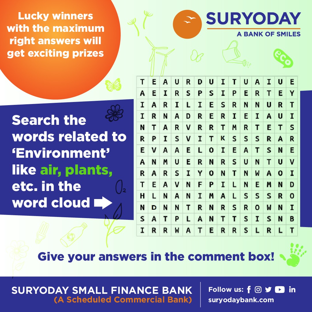 Get ready to celebrate Environment Day uniquely. Participate in the contest and win exciting prizes. 
Last Date To Participate: 10th June 2023, 11:59 p.m. 

#contestsl #ContestAlert #environment #environmentday #bankofsmiles #suryodaybank