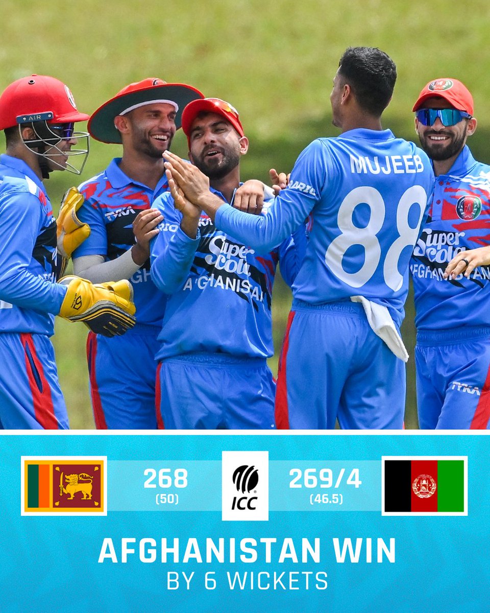 A brilliant performance by Afghanistan 🙌 

They take a 1-0 series lead after winning the first ODI in Hambantota!

#SLvAFG | 📝: bit.ly/SL-v-AFG-1st-O…