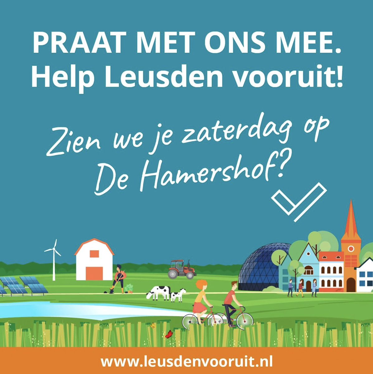 Zien we jou zaterdag 3 juni op de Hamershof? Kom dan met ons in gesprek. We zijn benieuwd naar jouw verhaal!! Zaterdag 3 juni zijn wij van 12-14 uur op de Hamershof ! Heb je wat te vragen, heb je een wild idee? We horen het graag!  #destemvanleusden #leusdenvooruitkomtnaarjetoe