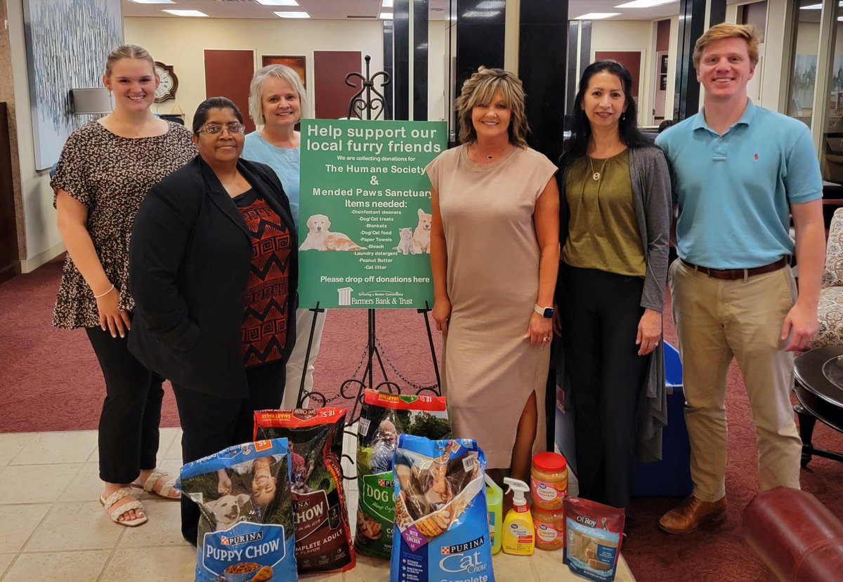 Our Farmers Bank team needs your help! During the month of June, we are collecting much needed items for the Humane Society and Mended Paws Sanctuary. Please pick up a few things from the list and drop them off in Blytheville or Manila.
#growingabettercommunity