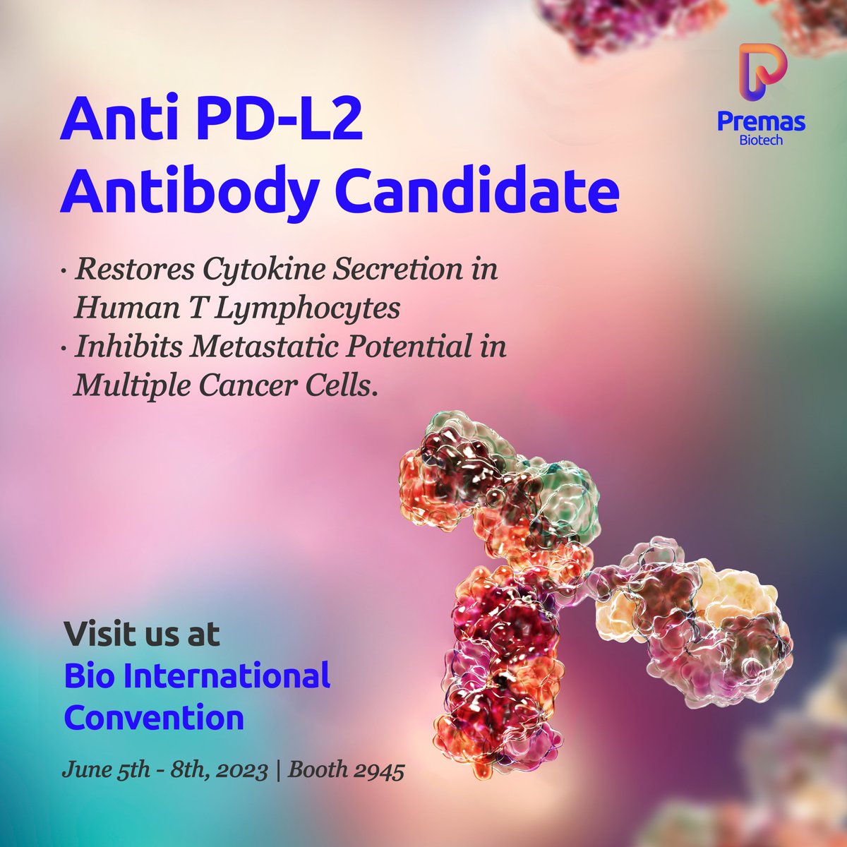 At #Bio2023, Premas is showcasing our anti PD-L2 targeting MAb, which has exciting functional data. Our proprietary tech platform was screened to generate the MAb. Looking for collaboration and in-licensing opportunities to accelerate your antibody pipeline -come see us.