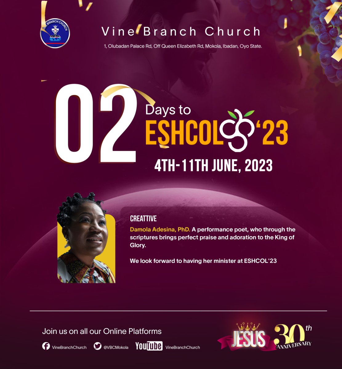 VBCmokola's tweet image. #2DaysToGo
#CountdownToEshcol23
#ESHCOL23
#JESUS
#VineBranchChurch
@PraiseofJesus1