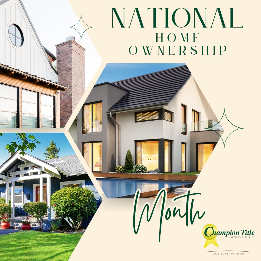 Happy National Homeownership Month! 😄 Let's celebrate the joys and benefits of owning a home. 🏡 

 #CloseLikeAChamp #DCRealEstate #NOVARealEstate #TitleIndustry #TitlePartners #TitleProfessionals #VARealEstate
