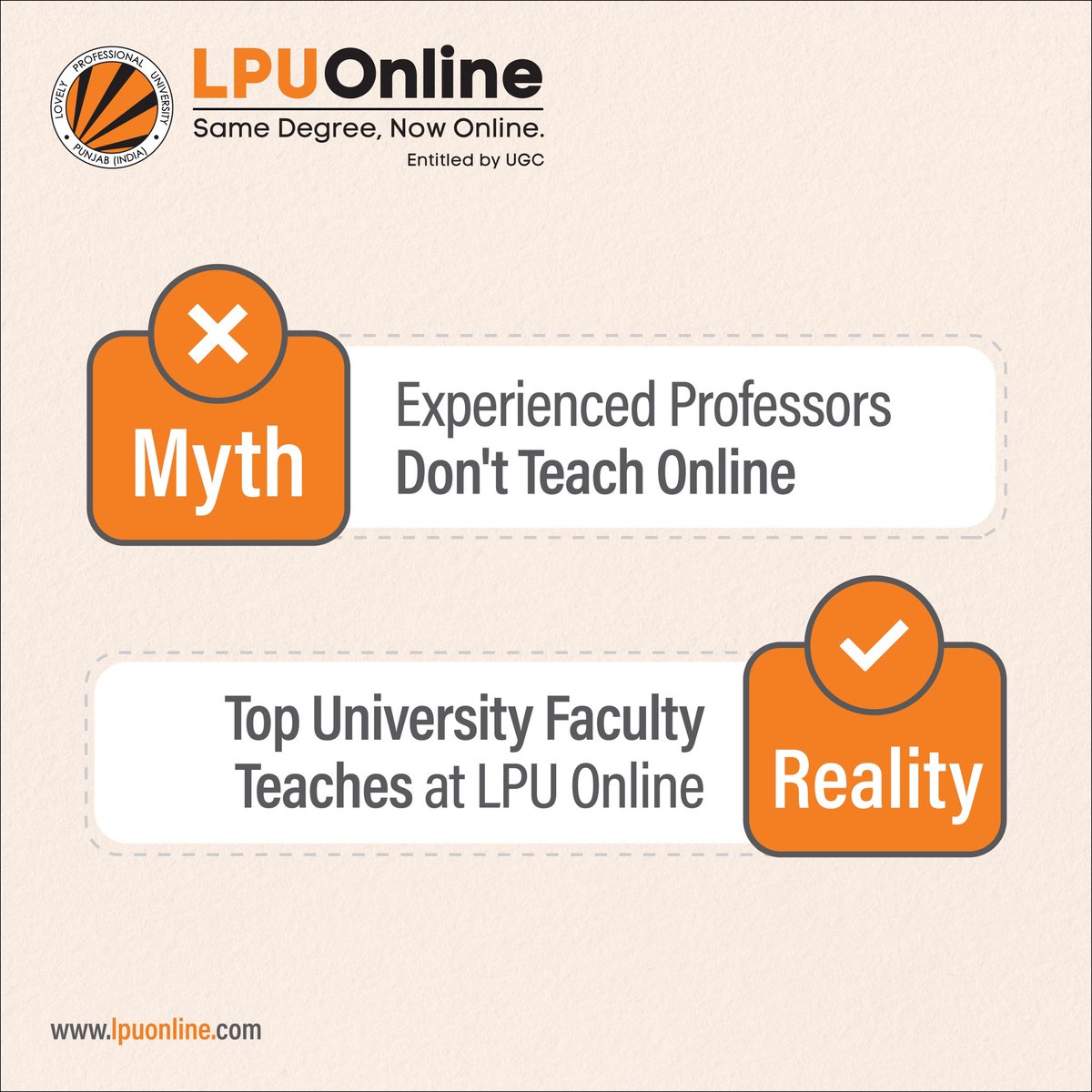 The right guidance can jumpstart and transform careers.
 ​
Apply for our programmes today & receive the requisite knowledge from our reputed offline faculty.

#OnlineLearning #OnlineDegree #OnlineEducation #MythvsFact #MythBusters #Faculty #LiveClasses #LPUOnline