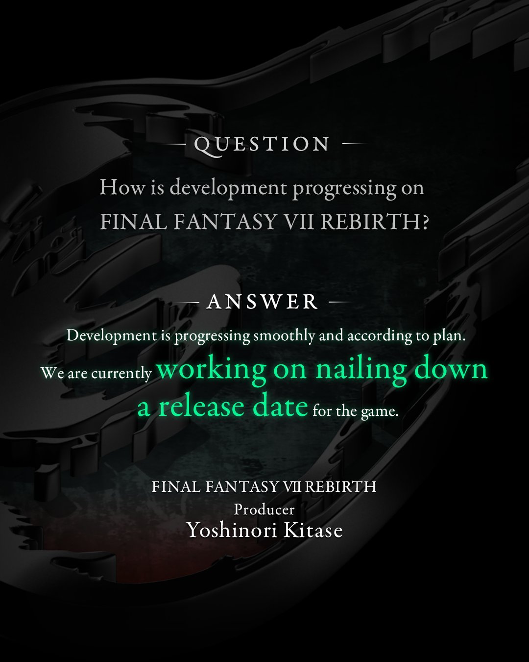 FINAL FANTASY VII on X: Final Fantasy VII Rebirth Developer